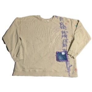 Tres Bien Sweatshirt XL Reworked Paint Splatter Patch Pocket Embroidered Stars